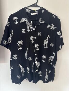 Vintage Draper's & Damon's Black Giraffe Safari Print Blouse XL